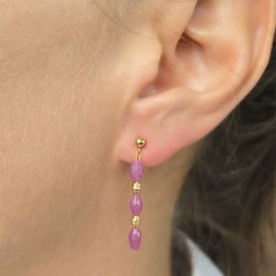 Σκουλαρίκια Κ18 χρυσά με ρουμπίνια και Κ18 χρυσά στοιχεία - F126725R